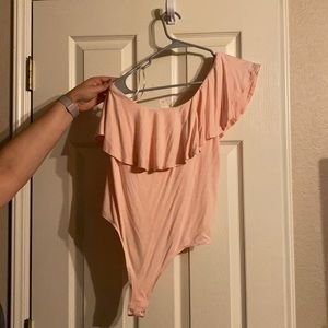 One shoulder soft pink bodysuit